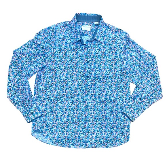 Stylish Blue Floral Button Down Shirt - Picture 1 of 6